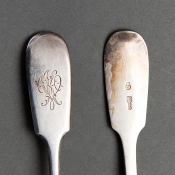 LUSIKOITA, 3 kpl, hopeaa, Pietari, yksi Samuel Filander 1871, kahdessa tarkastusmestarinleima Aleksander Shevyako 1896.