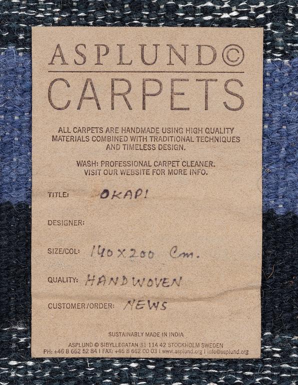 Claesson Koivisto Rune, matta, "Okapi", slätvävd, Asplund, ca 200 x 140 cm, prototyp.