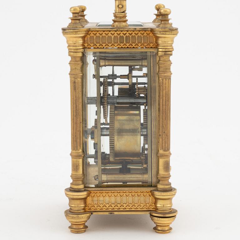 A brass carriage clock, Duverdrey & Bloquel, France, around the year 1900.