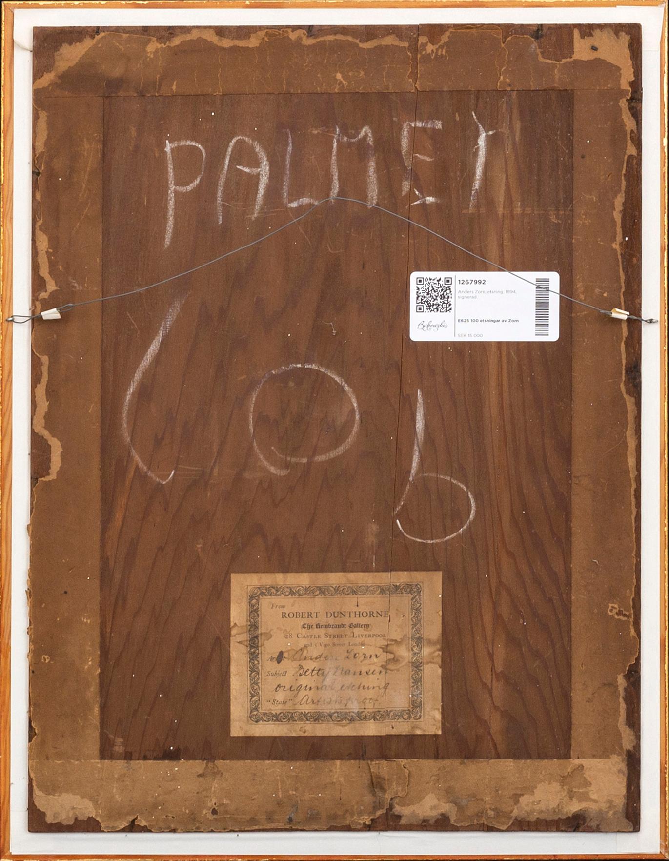 Anders Zorn, a signed etching from 1894.