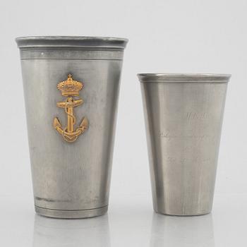 Svenskt Tenn, two pewter beakers, Stockholm 1940 and 1950.