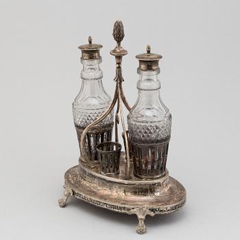 A later part of the 18th century Gustavian cruet-set, argent hacé.