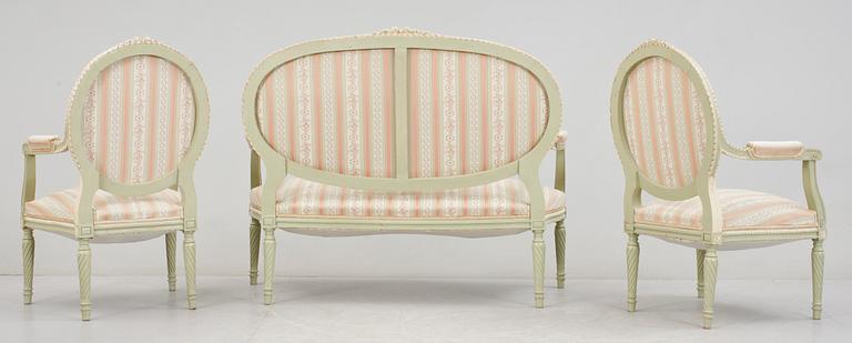 SALONGSGRUPP, 7 delar, Louis XVI-stil, 1900-tal.