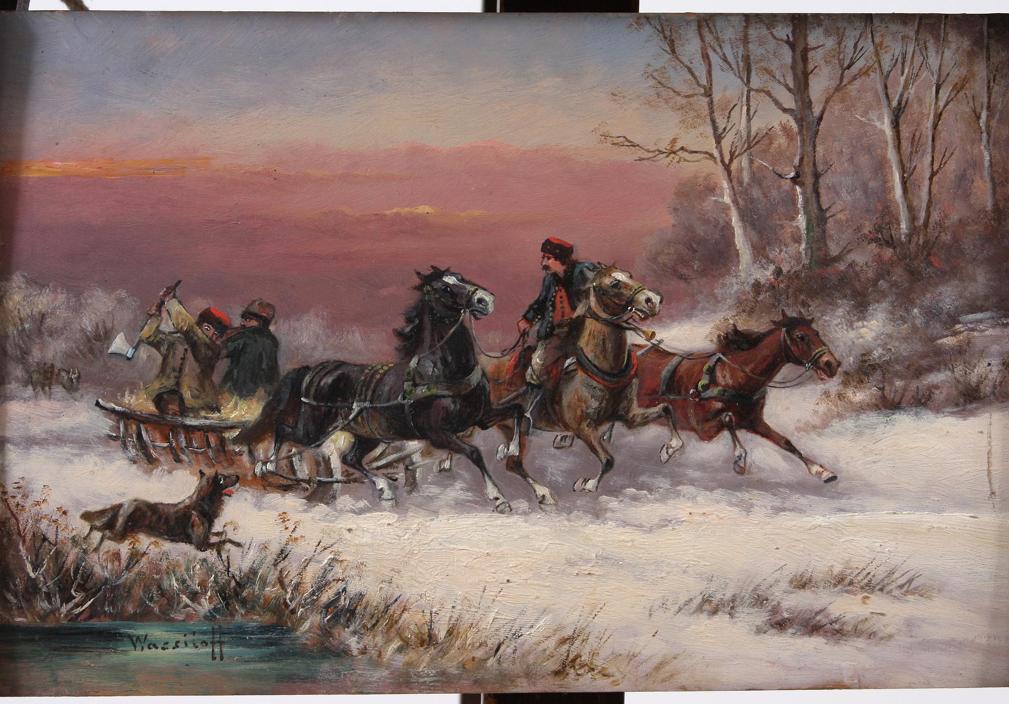 OKÄND KONSTNÄR, olja på pannå, 2 st, sign Wassiloff. Ryssland, 1900-talets senare hälft.