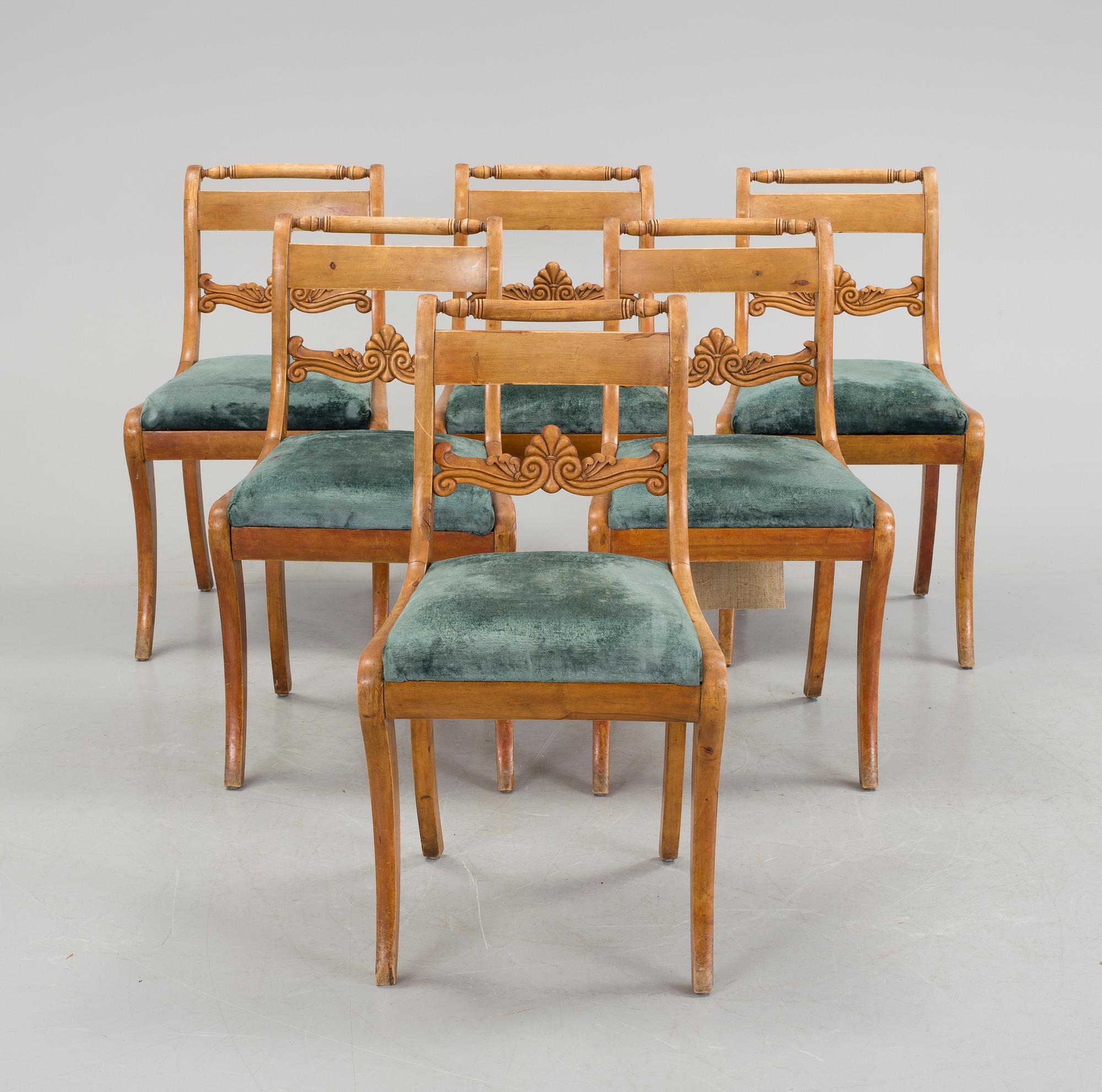 Six 1840's Biedermeier chairs by Carl Theodor Becker, Stockholm. Marked.
