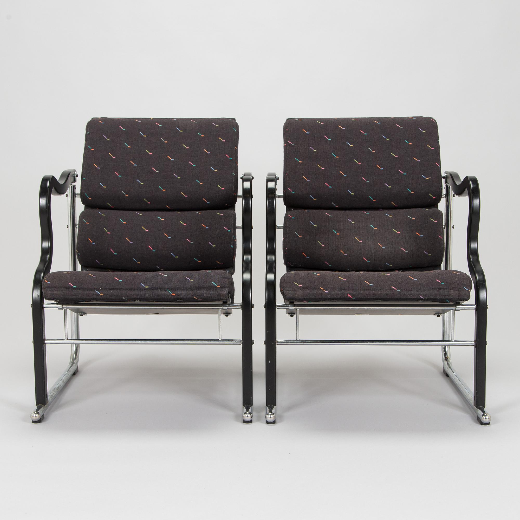 Yrjö Kukkapuro, A pair of 1980s 'Experiment' open armchairs for Avarte, Finland.