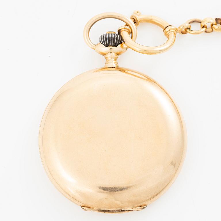 IWC, pocket watch, hunter, 14K gold, 52 mm.