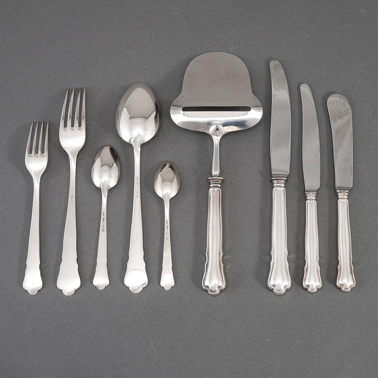 A 'Chippendale' silver cutlery, GAB, Stockholm, some 1957 (61 pc).