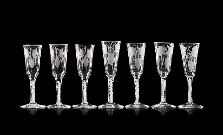 A set of seven ale glasses, England, 18th Century.