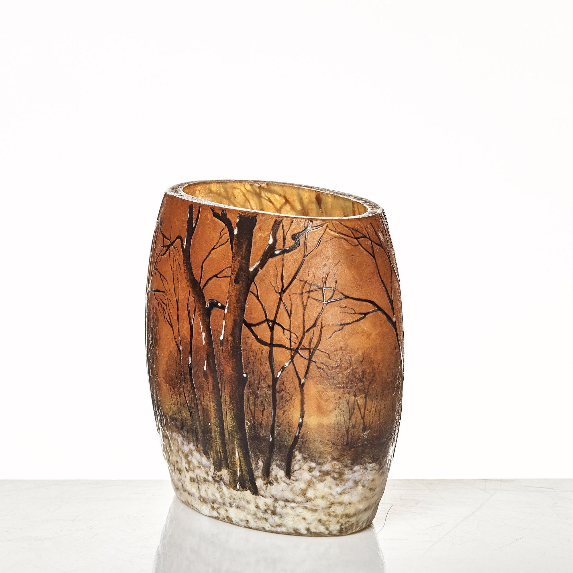 Daum, an Art Nouveau oval, enamelled cameo glass vase, Nancy France.