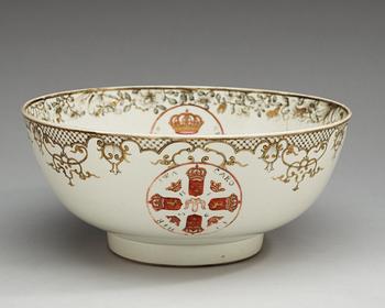 A rare grisaille armorial punch bowl, Qing dynasty, Yongzheng, 1730's.