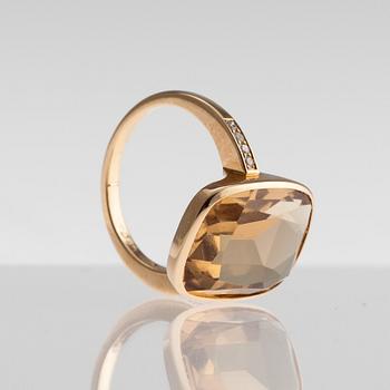 SORMUS, citriini, briljanttihiottuja timantteja n. 0.12 ct. 18K kultaa T. Tillander 2007. Koko 17, paino 6 g.