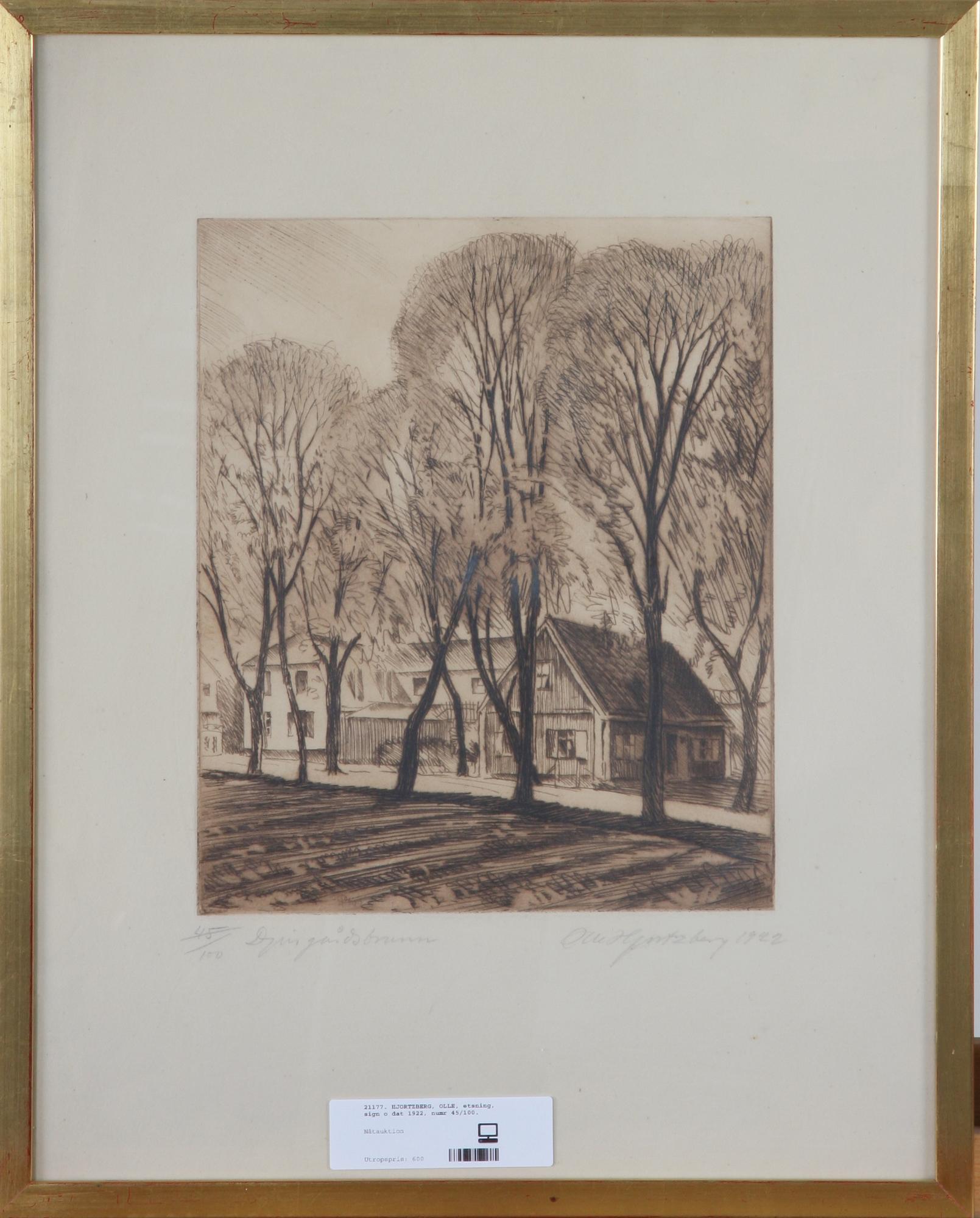 HJORTZBERG, OLLE, etsning, sign o dat 1922, numr 45/100.