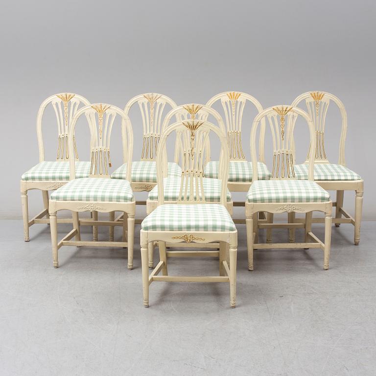 A set of (6+2) Swedish gustavian chairs, ca 1800.