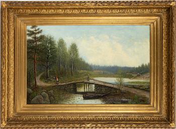 Otto Hesselbom, Landscape with Figures by a Bridge.
