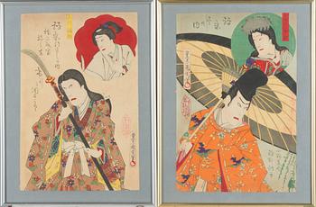Toyohara Kunichika, puupiirros, 2 kpl, Japani.