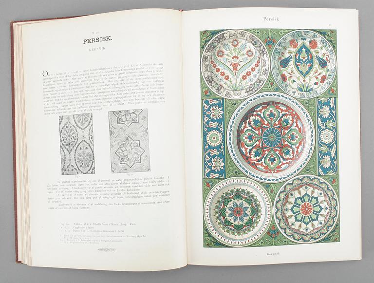 ORNAMENTENS BOK, en samling stilfulla ornament, av H.Dolmetsch övers av Gustaf Upmark. Stockholm 1900.