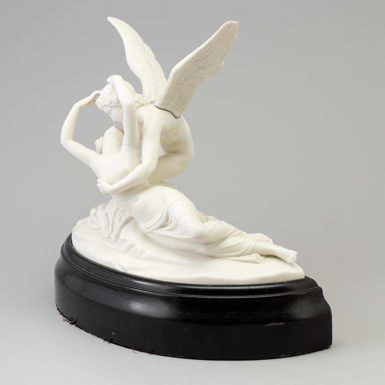 SKULPTUR, parian. "Amor och Psyke", Gustafsberg, 1910/20-tal.