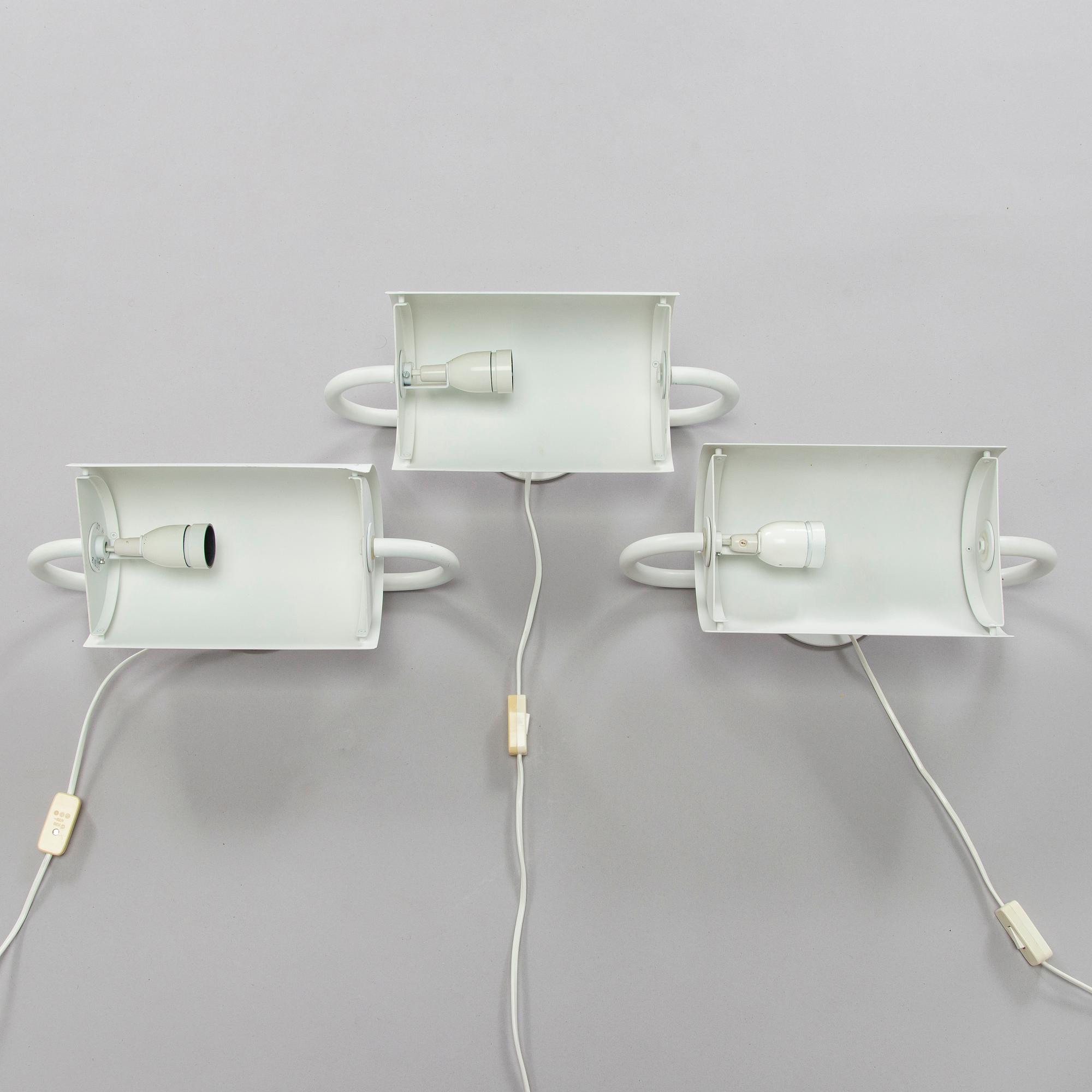 Ben af Schultén,  A set of three 1970s "BS 912" wall lights by Metallimestarit for Artek Finland.