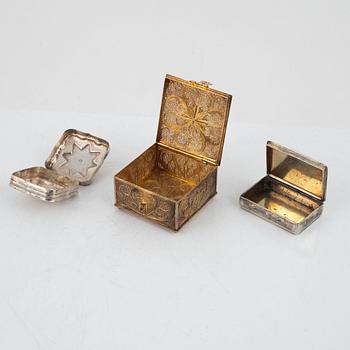 Three Silver Boxes, including Holland circa 1900.