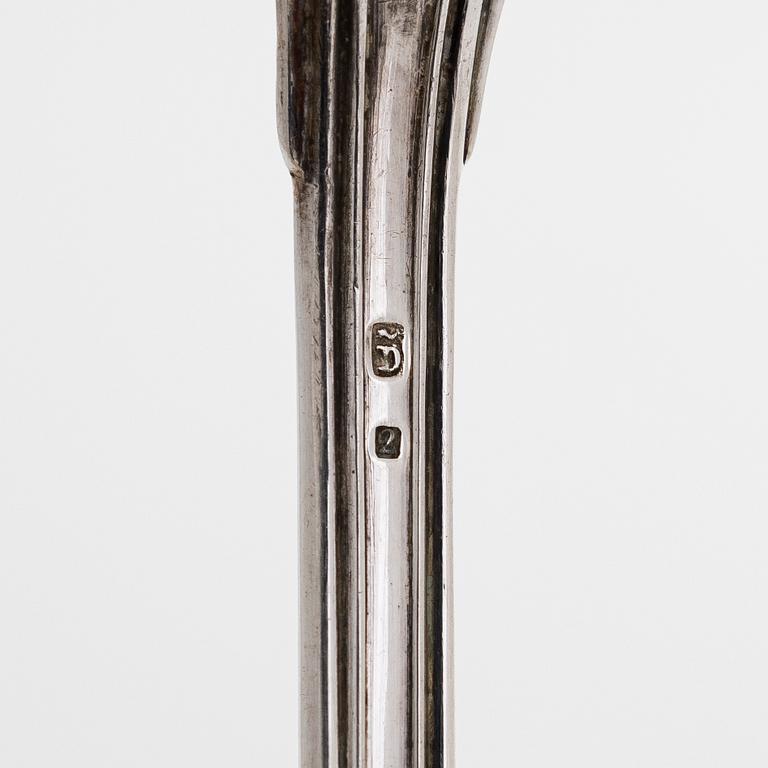 Six silver oyster forks, maker's mark of court supplier Delheid Frères, Belgium around 1900.