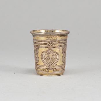 A Russian 19th century silver-gilt vodka-cup, unidentified makers mark, Moscow 1859.