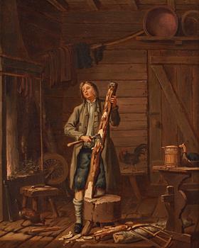 481. Pehr Hilleström, Gosse yxar till en stock.