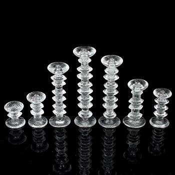 TIMO SARPANEVA, 7 glass candlesticks, 'Festivo', Iittala, Finland.