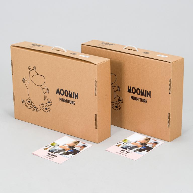 Yrjö Kukkapuro, Children's furniture, two 'Moomin S chairs'  and a table collaboration with Modeo and Moomin Characters.