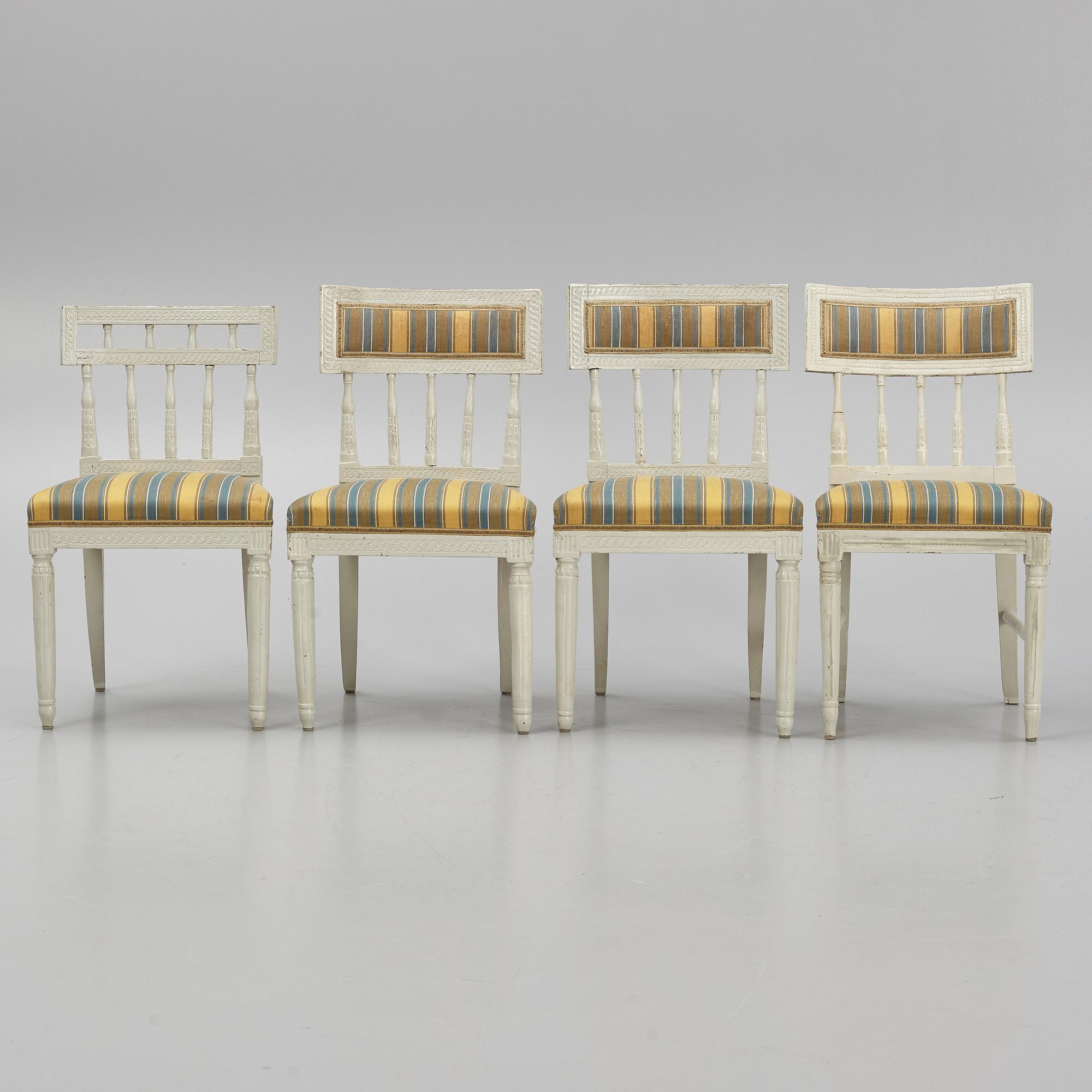 Stolar, 4 st snarlika, gustaviansk stil, 1800-tal.