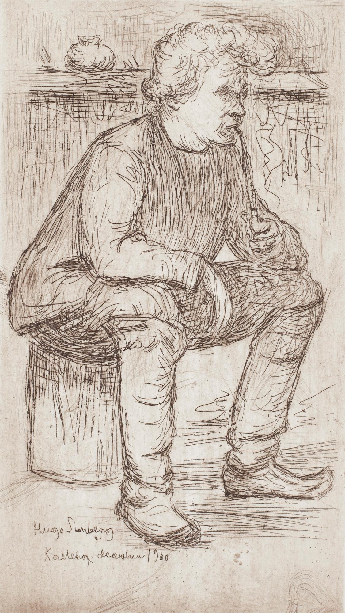 Hugo Simberg, linjeetsningar, 2 st, plåtsignerade.