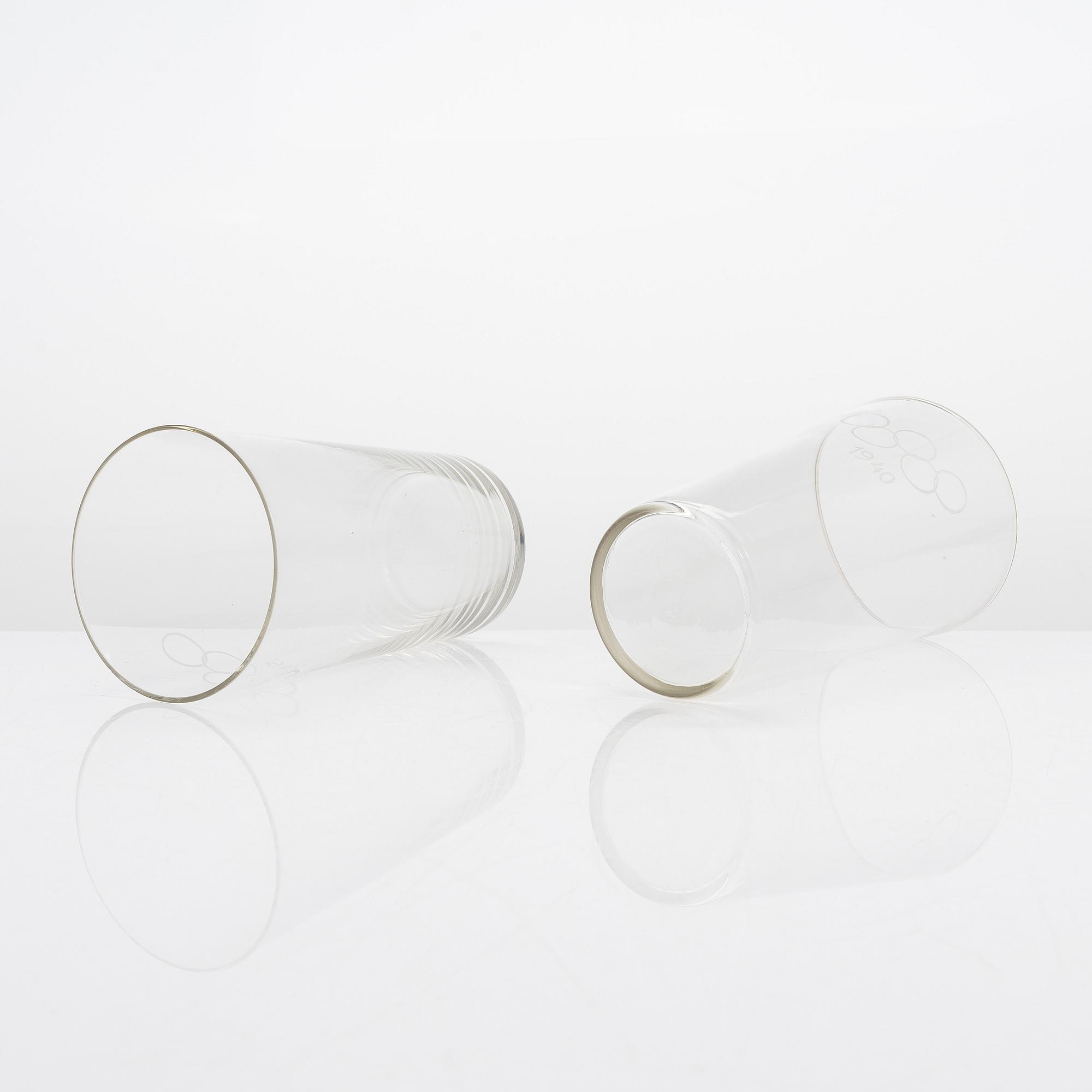 A set of 10 Olympic Games drinking glasses for the planned Summer Olympics in Helsinki 1940.