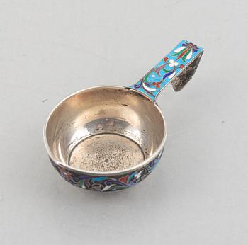 A Russian silver and enamel kovsh, 1896-1908.