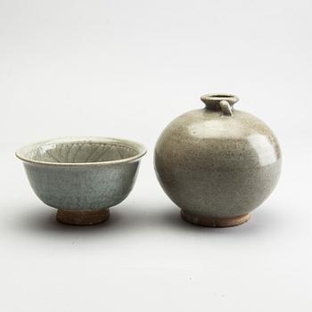 A vase and a celadon bowl, South East Asia, presumably Sukothai, 14th/16th Century.