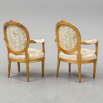 Two Gustavian armchairs, late 18th century.