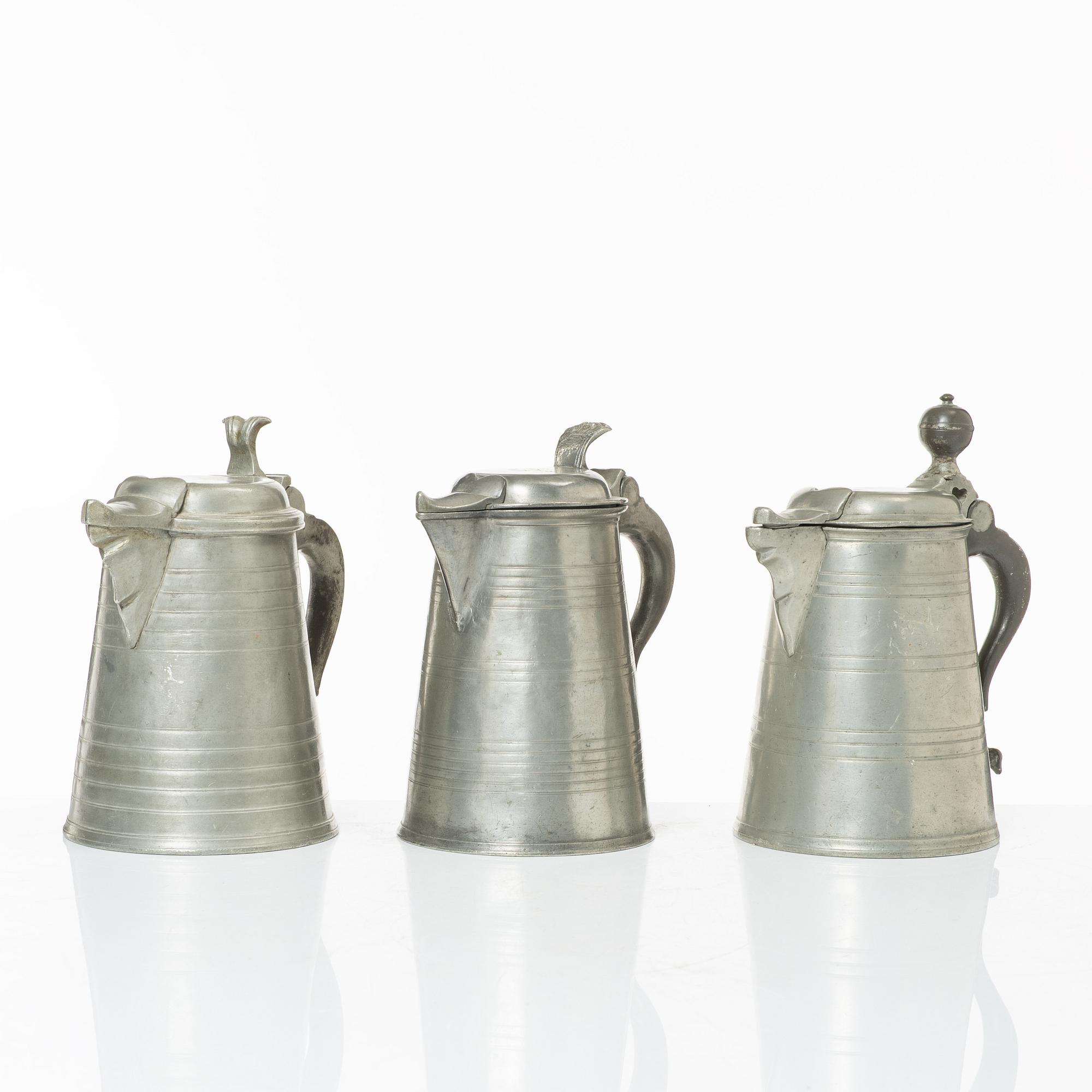 A set of three pewter tankars, Nyköping, Sweden, later part 18th century.