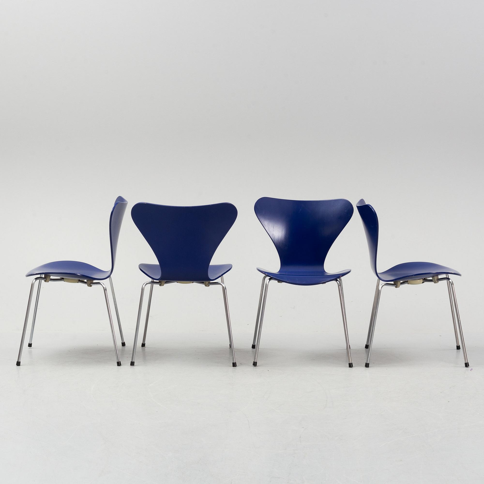 A set of four "Sjuan" chairs, Arne Jacobsen for Fritz Hansen, Denmark, 1989.