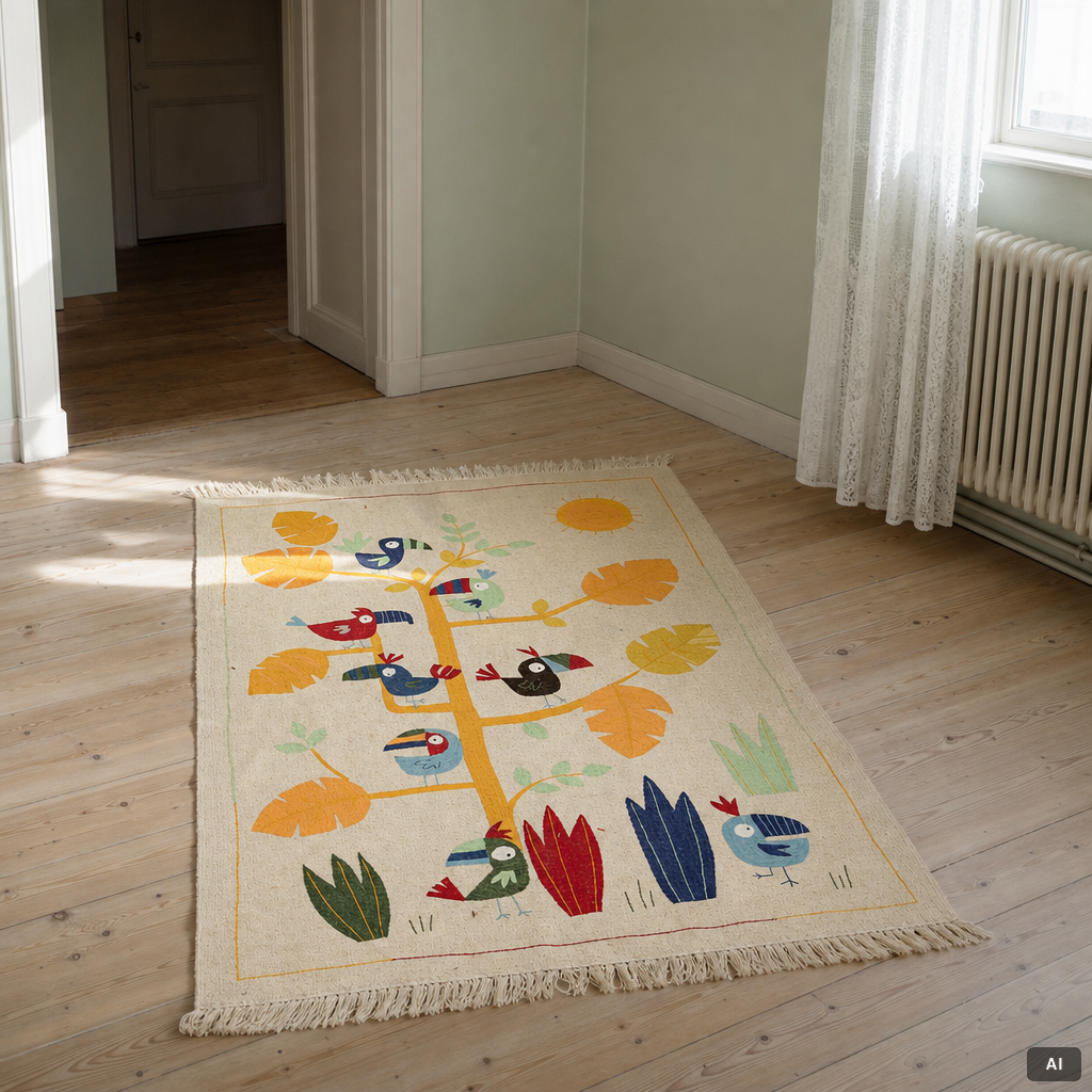 A hand-embroidered Kelim rug, c. 125 x 121 cm.