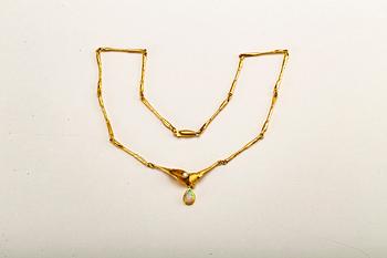 NECKLACE 18K gold 1brilliant-cut diamond approx 0,08 ct and 1 opal (probably doublet).