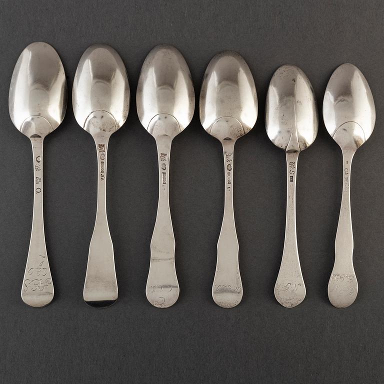 6 silver spoons from Västerås. Late 18th and eraly 19th century.