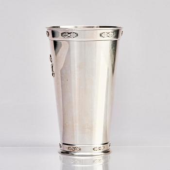 Sigvard Bernadotte, a sterling silver beaker, Georg Jensen, Denmark 1925-32, with Queen Ingrid's monogram.