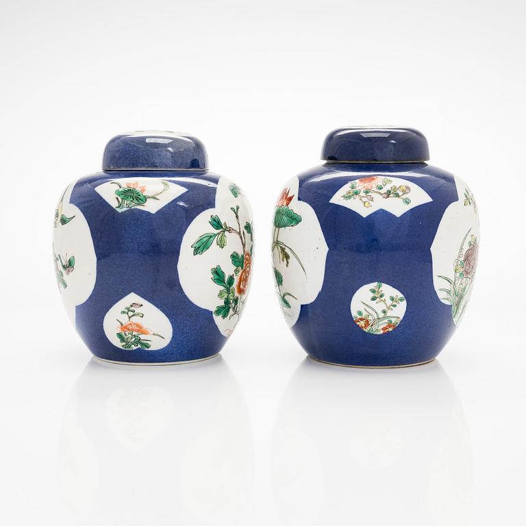A pair of famille verte jars with covers, China mid 20th century.