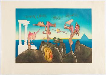 Roberto Matta, portfölj med 9  färgakvatinter (av ursprungligen 10), 1975, samtliga signerade och numr XXIIIV/XXXII.