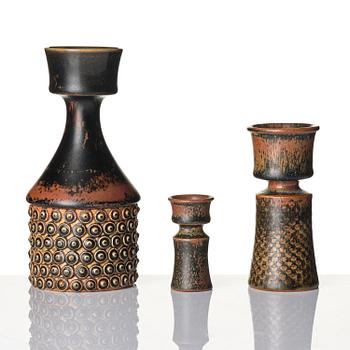 Stig Lindberg, vaser, 3 st, stengods, Gustavsbergs Studio 1965-67.