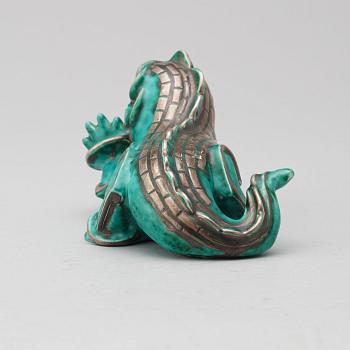 A Wilhelm Kåge 'Argenta' stoneware sculpture of a dragon puppy, Gustavsberg ca 1940.