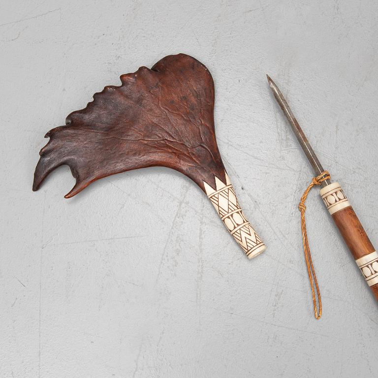 INGVAR GUSTAVSSON, A Sami reindeer horn and burr birch bear spear, Långträsk, Arvidsjaur, signed I.G.