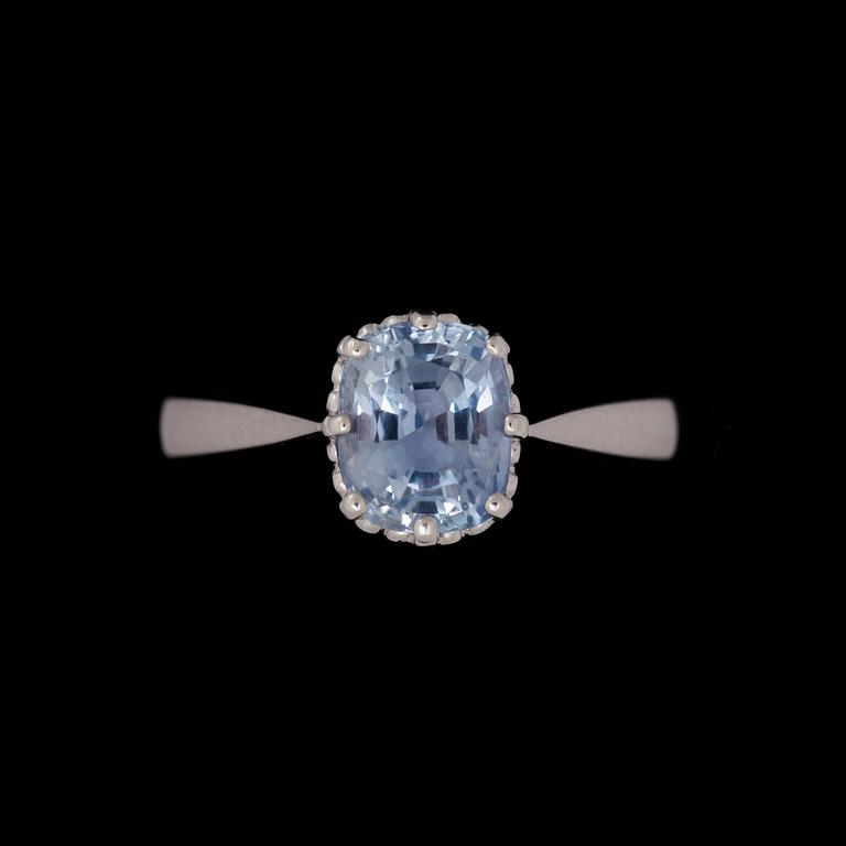 A pale blue, oval cut sapphire, app. 2 cts, Stockholm 1967.