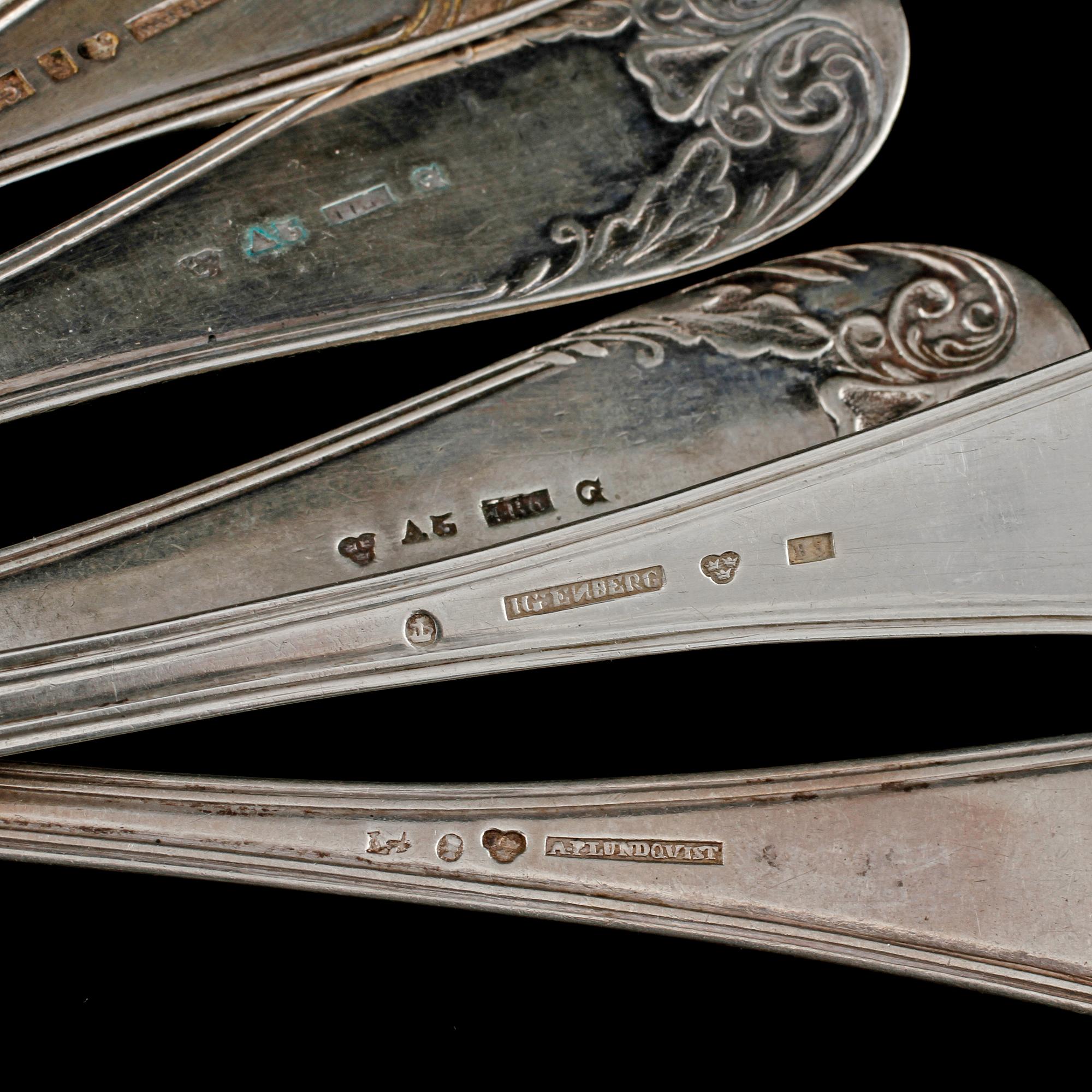 MATSKEDAR, 9 st, silver, 1800-tal. Vikt 495 g.