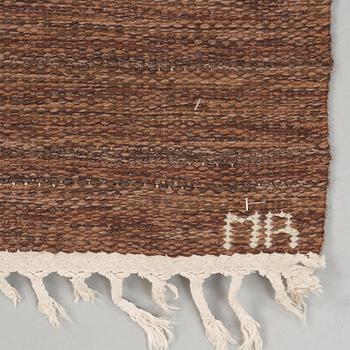 CARPET. "Tolv Rutor, brun". Flat weave. 247 x 175,5 cm. Signed AB MMF MR.