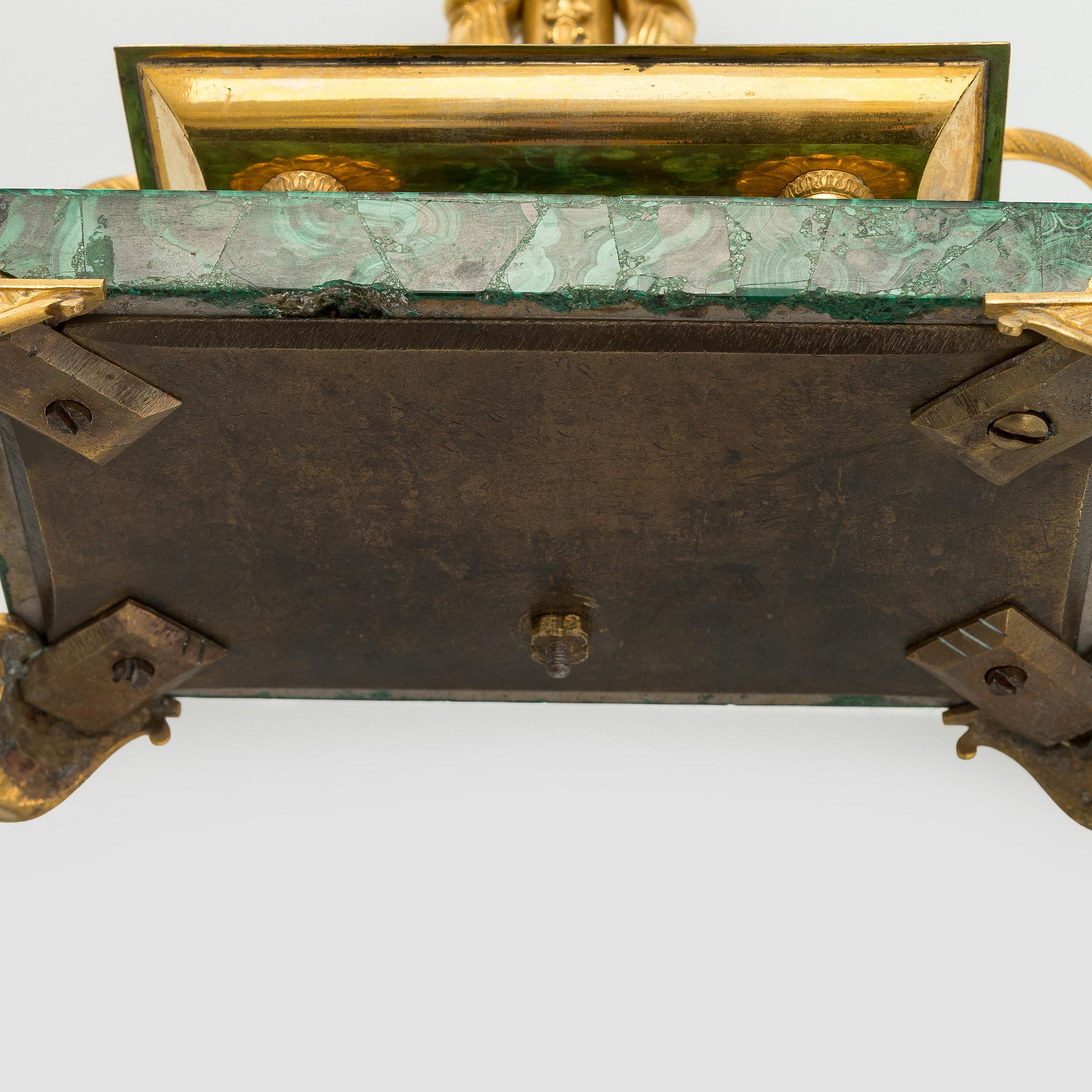 Skrivställ, förgylld metall, malakit, kristall, Ryssland ca 1830-tal.